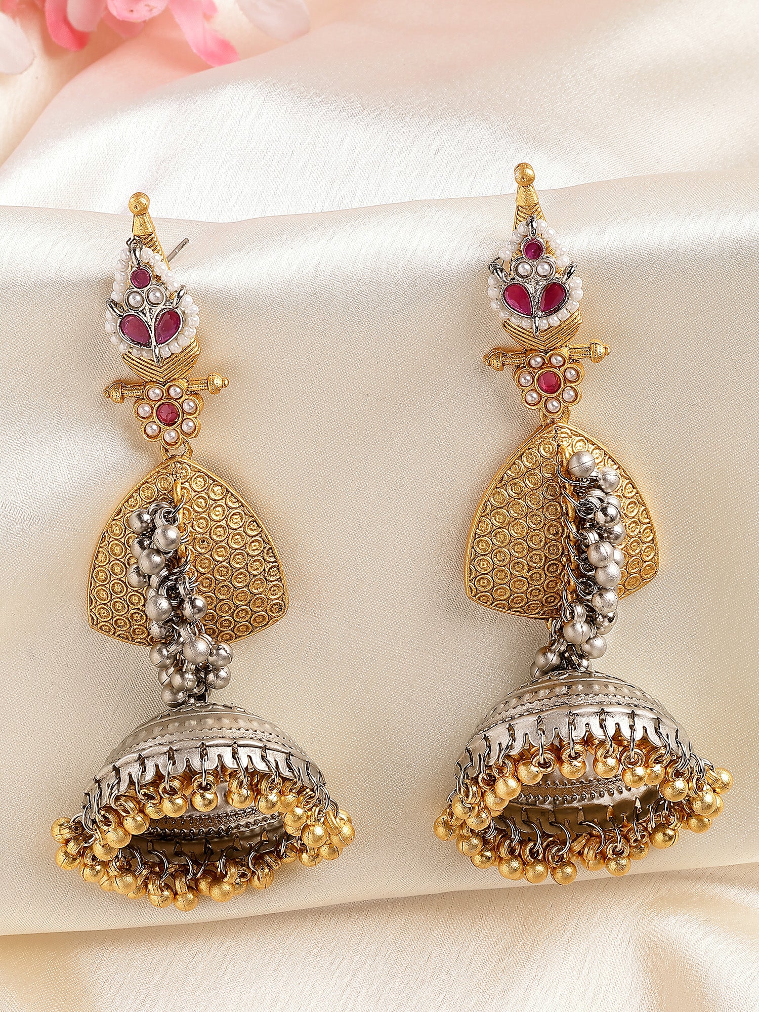 Karatcart Ethnic Gold and Silver Plated Long Dangler Jhumki Earrings for Women