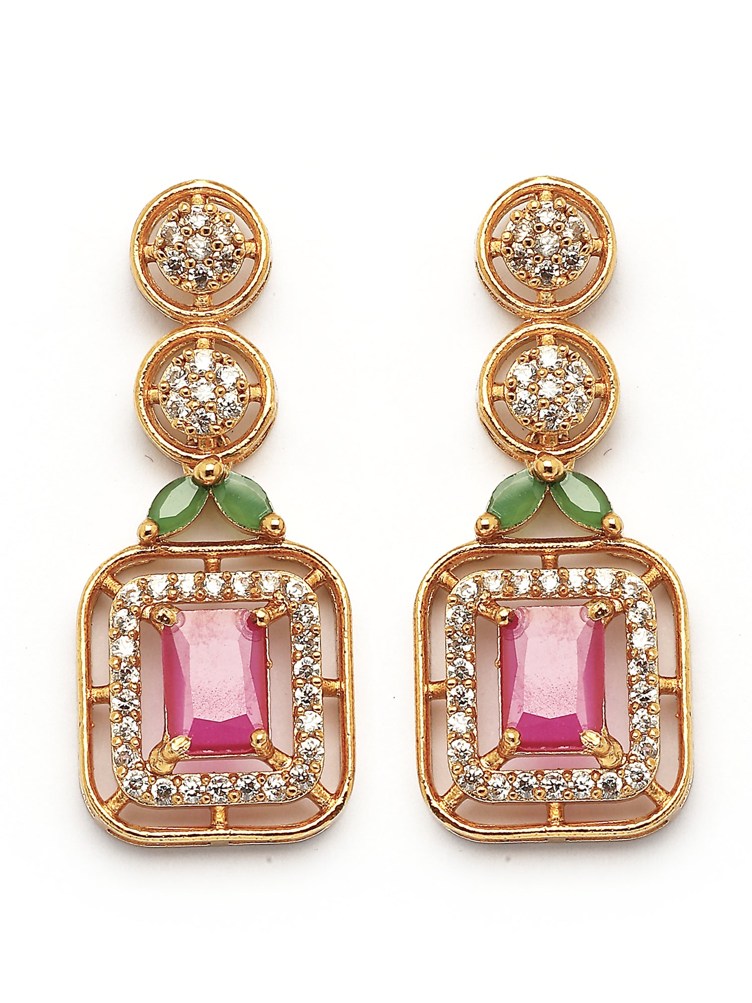 KARATCART Elegant Gold-Plated Pink and Green American Diamond Jewellery Set for Women - view 6