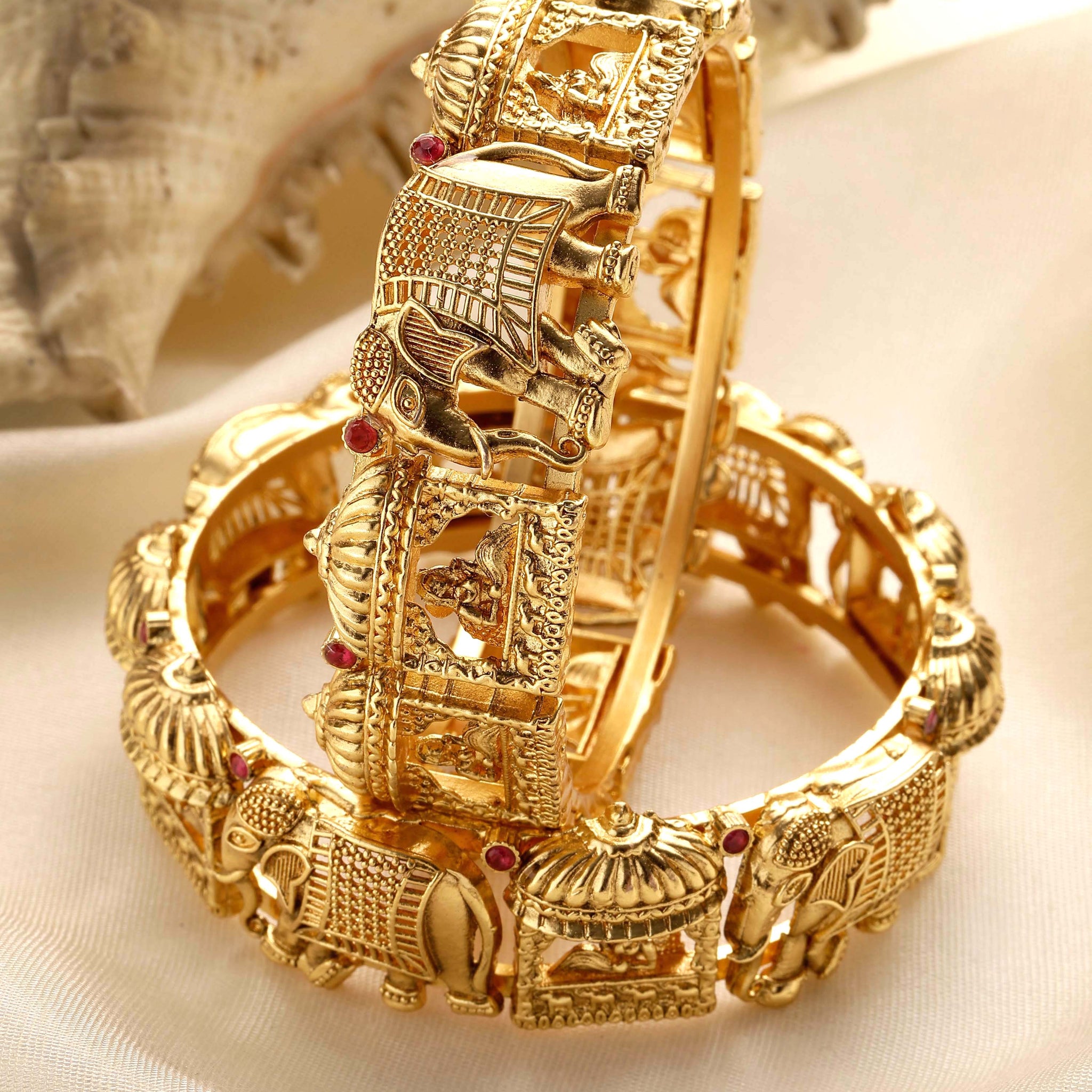 Karatcart Set of 2 Gold Plated Bride Doli and Elephant Design Bangles for Women