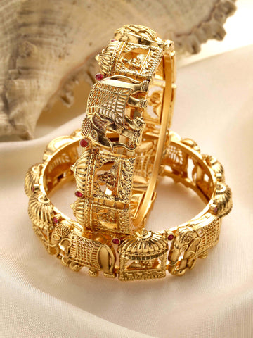 Karatcart Set of 2 Gold Plated Bride Doli and Elephant Design Bangles for Women
