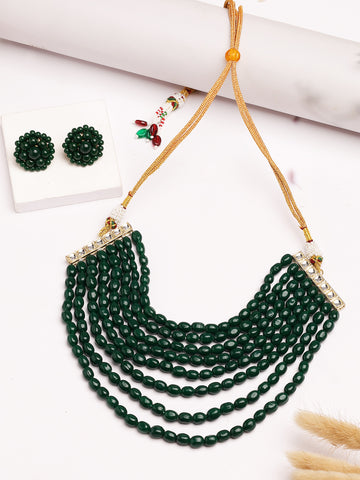 Karatcart Green Tumble Graduating Kundan Choker Necklace Set for Women