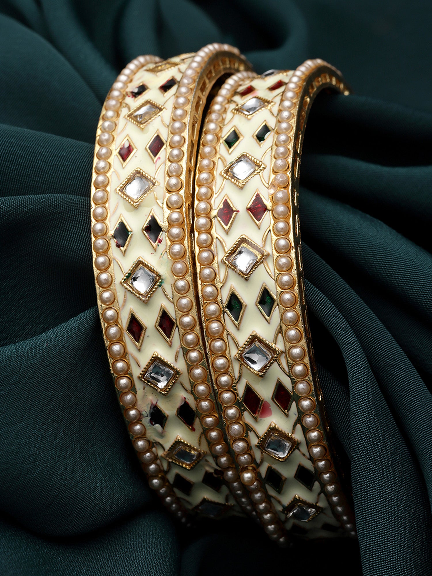 Karatcart Gold Plated White Meena Bangles Set for Women