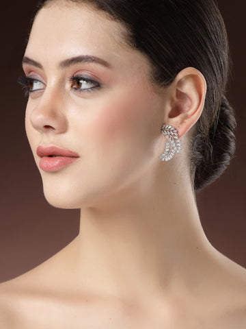 Karatcart Silver Tone Leaf Shape AD Studs for Women