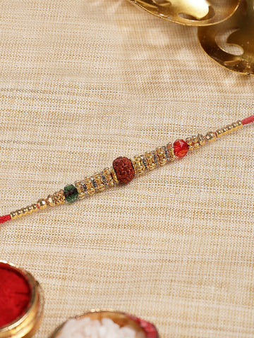 KARATCART Gold Plated Rudraksha Bhaiya Rakhi with Roli & Chawal