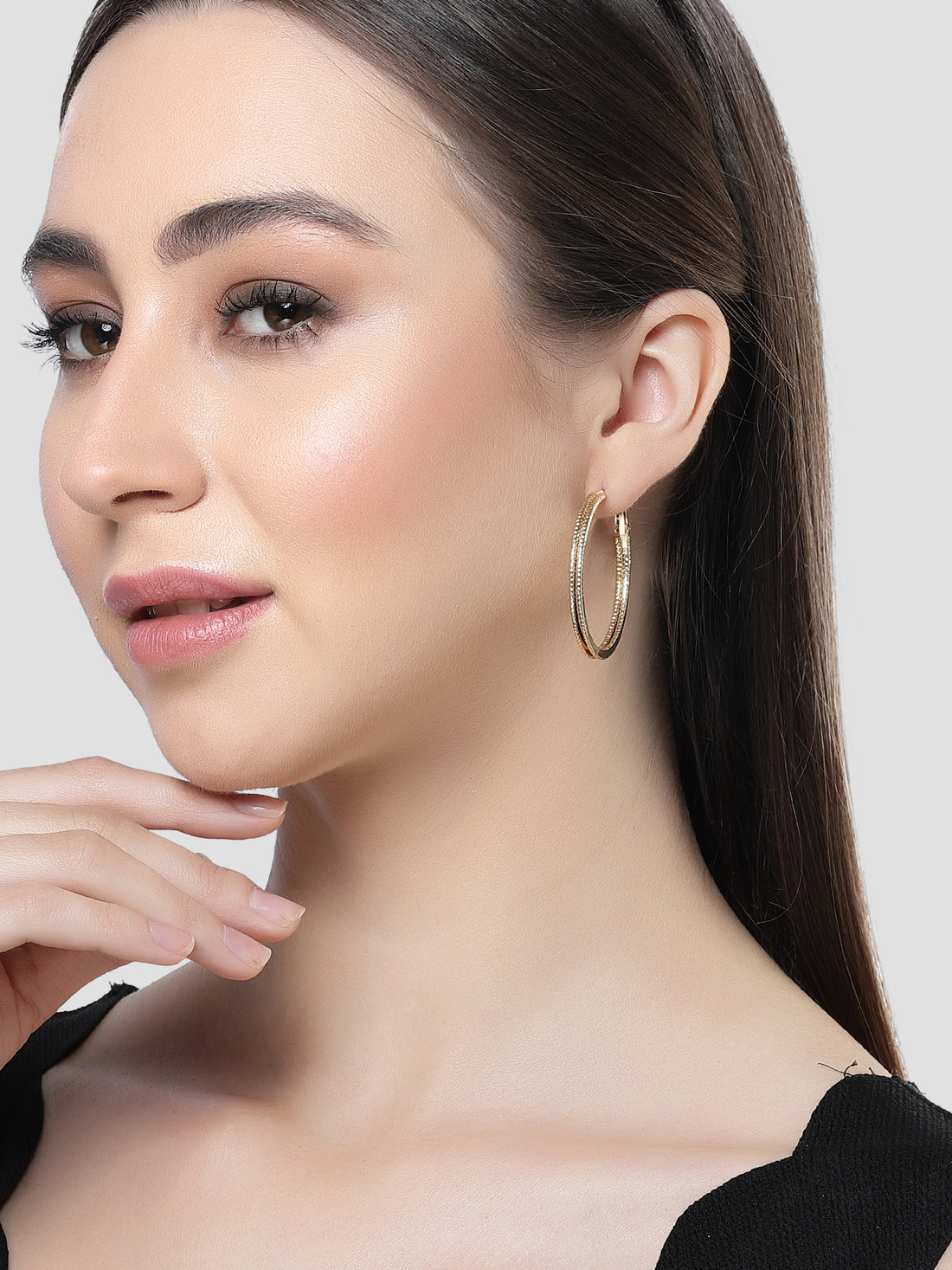 Bohey by KARATCART Gold Plated Contemporary Large Hoop Earrings for Women