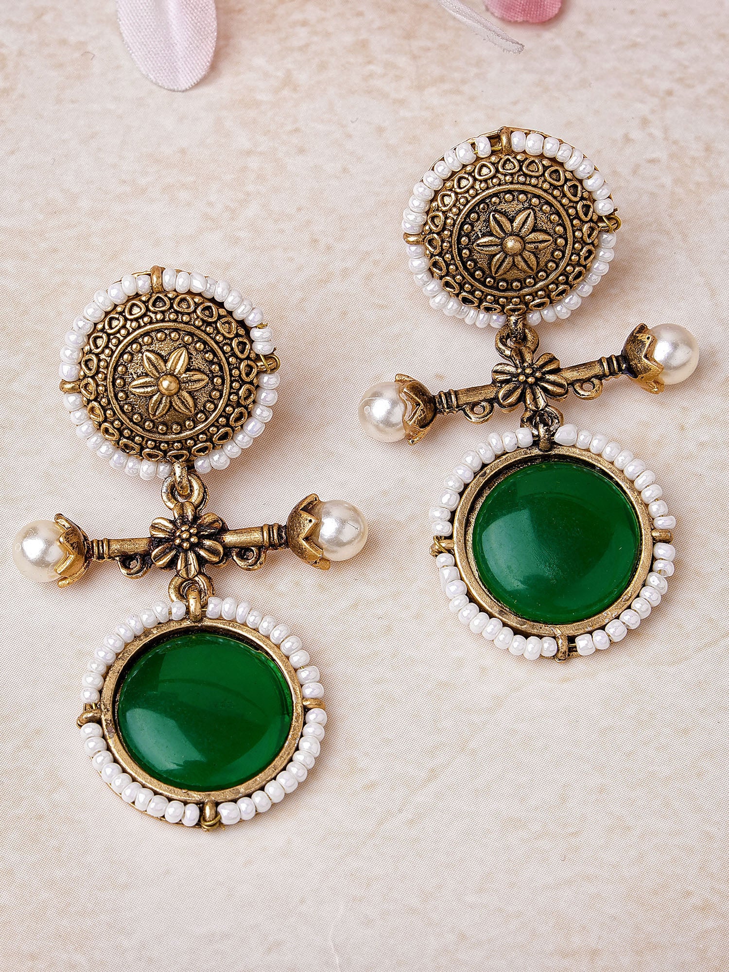Karatcart Gold Plated Green Stone Drop Earrings for Women