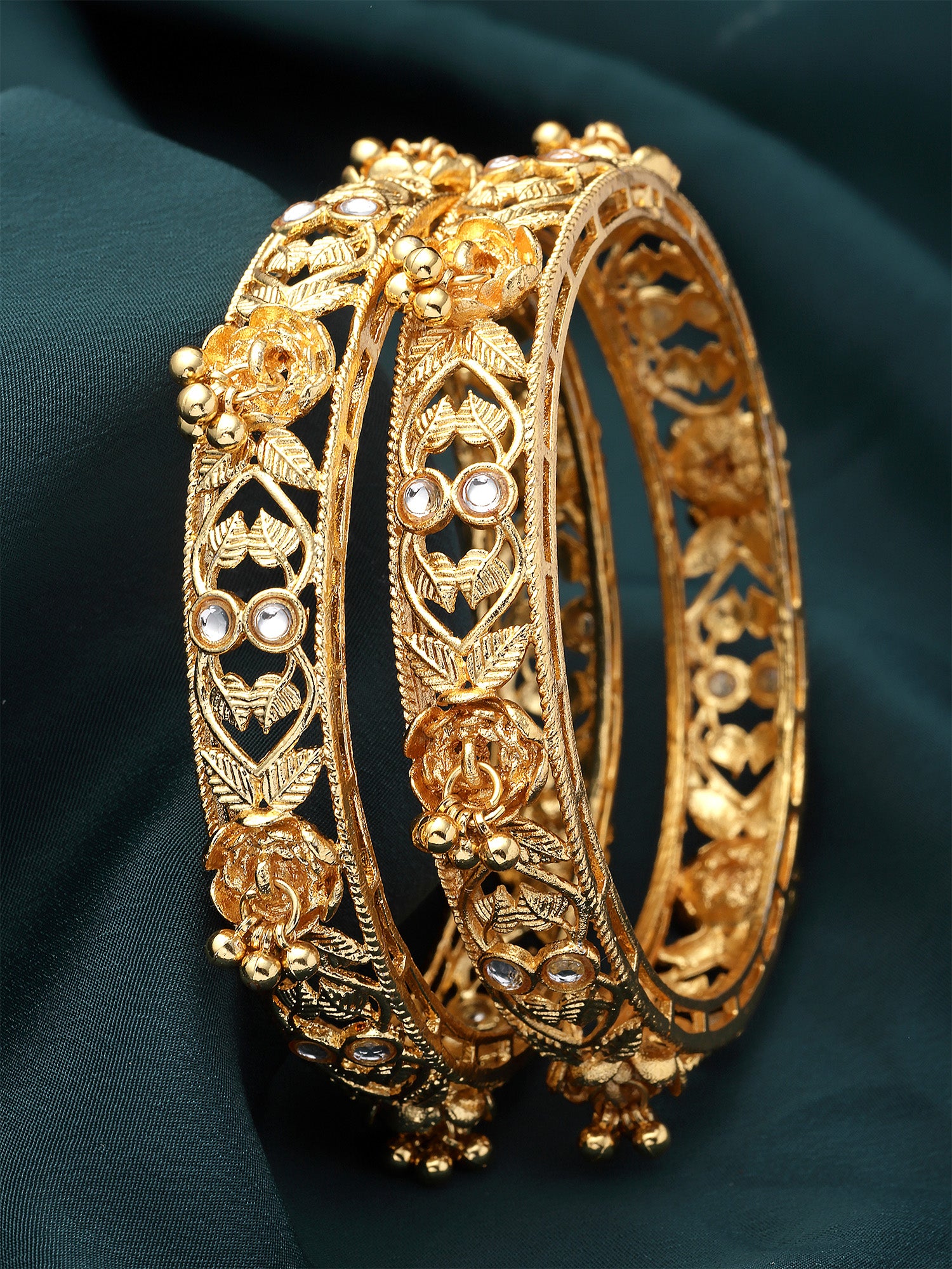 Karatcart Set of 2 Gold Plated Rajwadi Bangles for Women