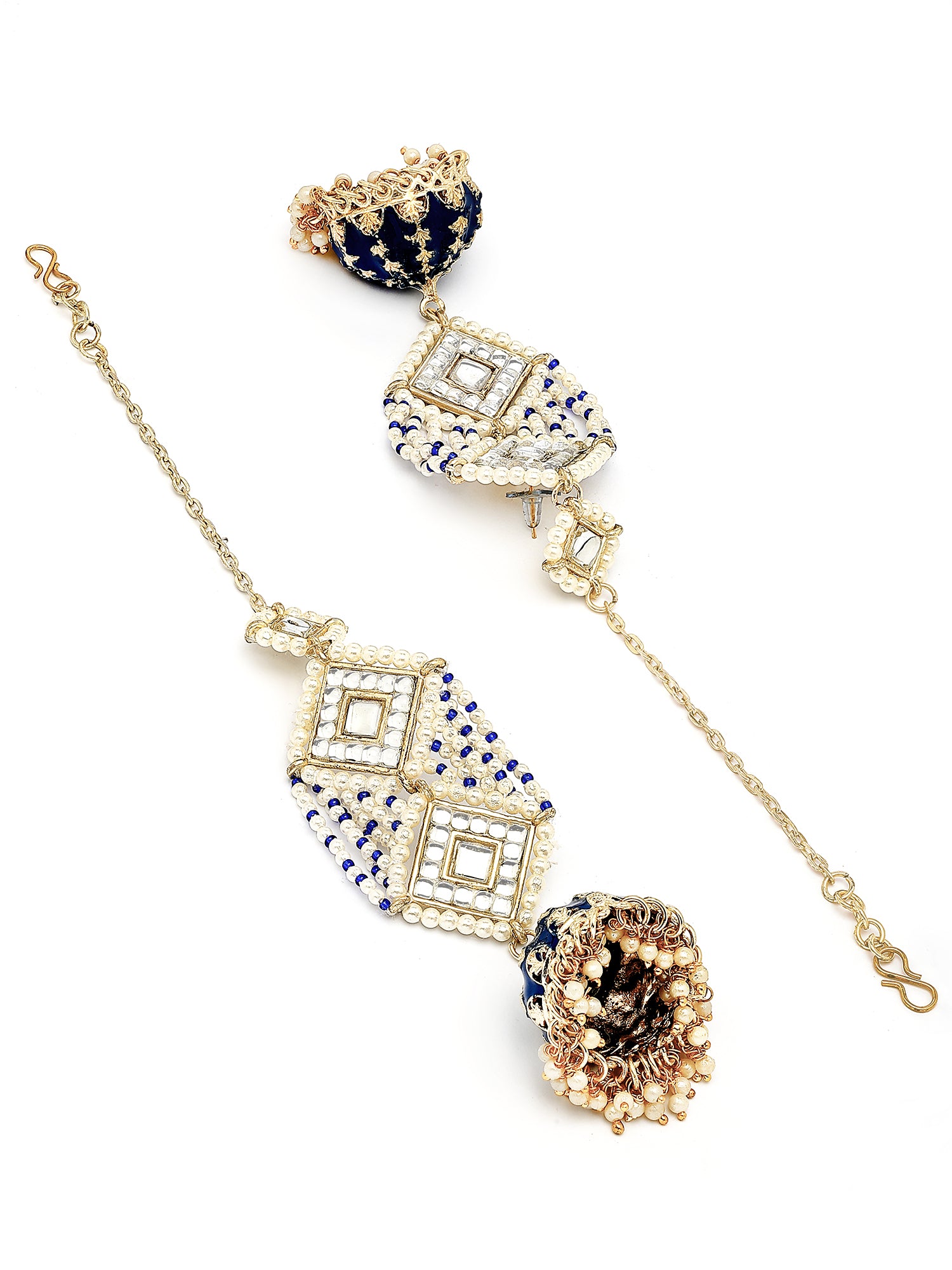 KARATCART Designer Gold-Plated Blue Meena and Kundan Jhumki Earrings for Women - view 4