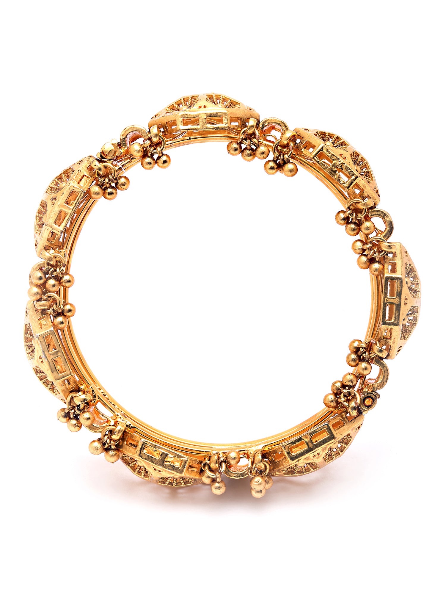 Karatcart Set of 2 Antique Gold Plated Honey Bee Design Rajwadi Temple Bangles for Women - view 5