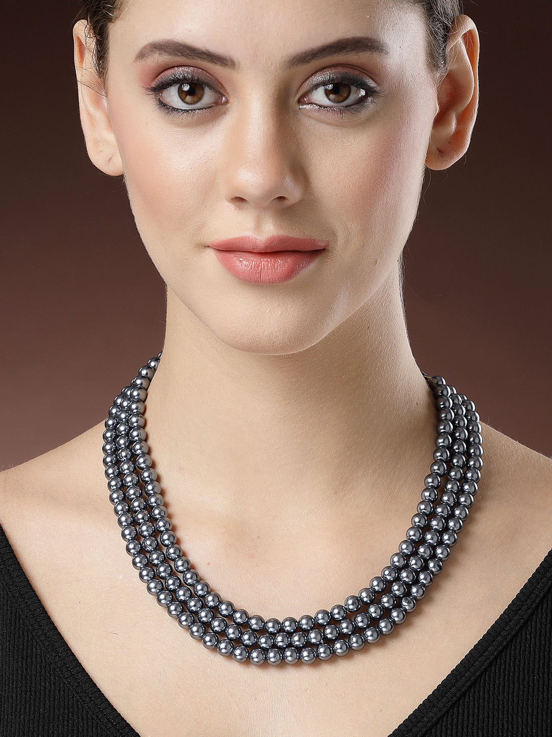 Karatcart Matellic Blue Pearl Beaded Necklace for Women