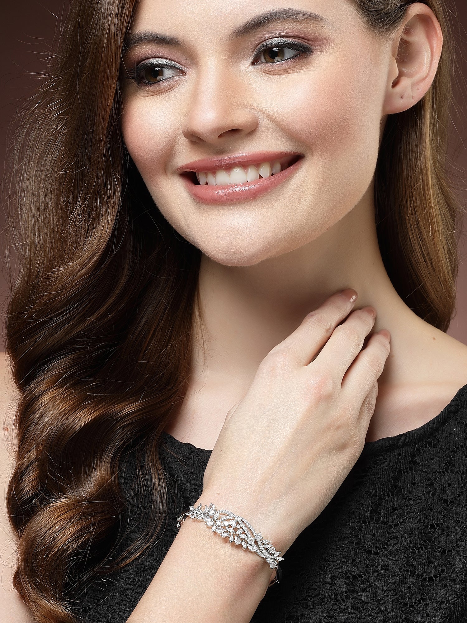 Karatcart Silver Tone American Diamond Studded Bracelet for Women