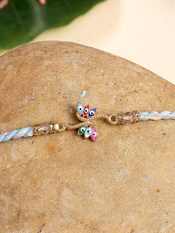 KARATCART Butterfly Design Multicolor Evil Eye Bhaiya Rakhi with Roli & Chawal