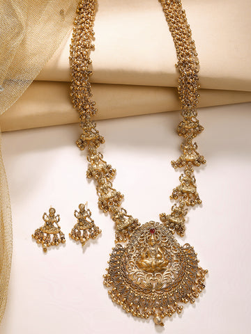 KARATCART Traditional Gold-Plated Laxmi Mata Rani Haar Temple Jewellery Set for Women