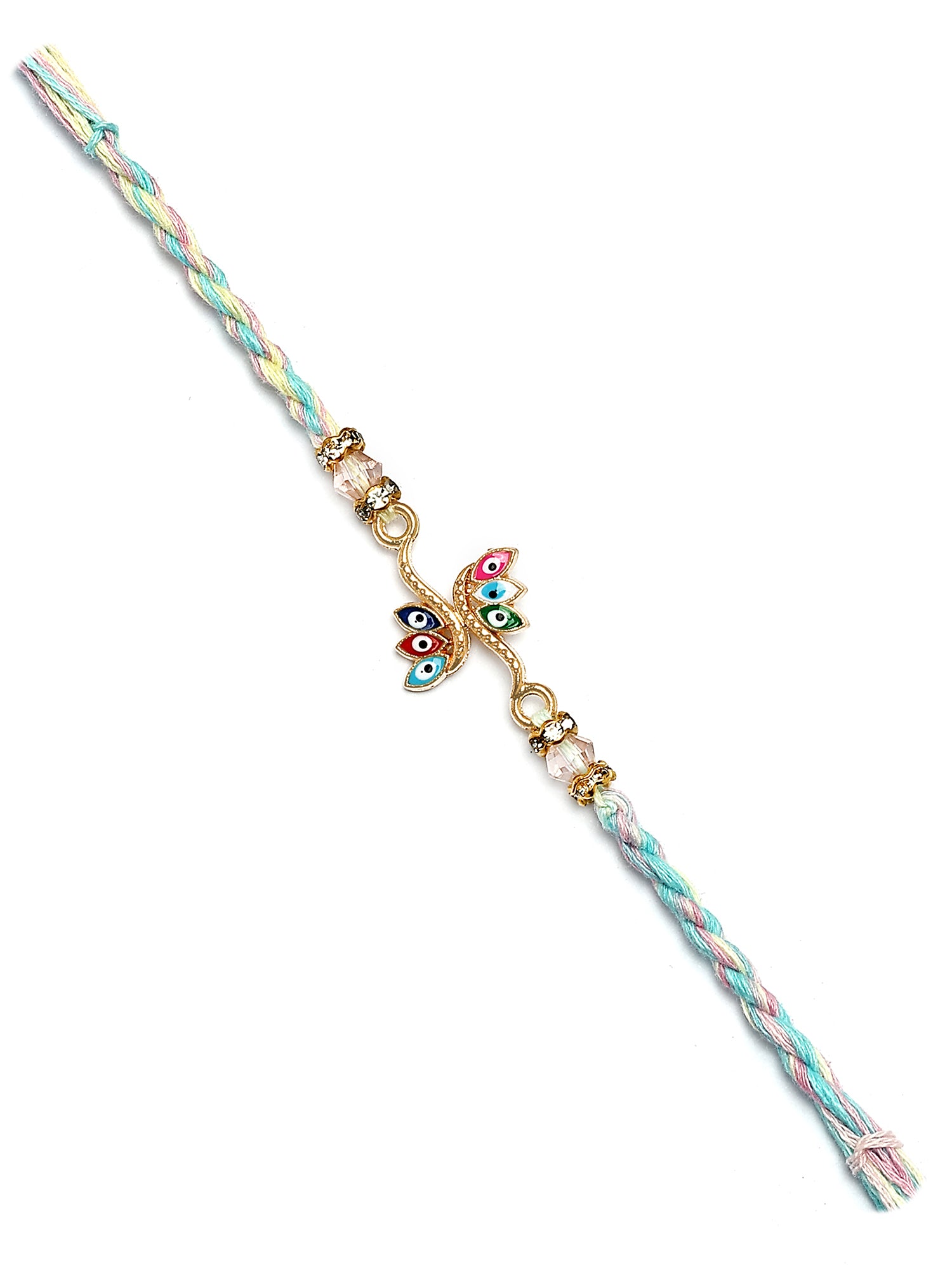 Karatcart Butterfly Design Multicolor Evil Eye Bhiya Rakhi with Roli & Chawal