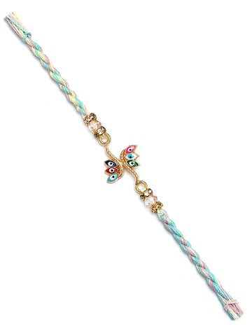 Karatcart Butterfly Design Multicolor Evil Eye Bhiya Rakhi with Roli & Chawal