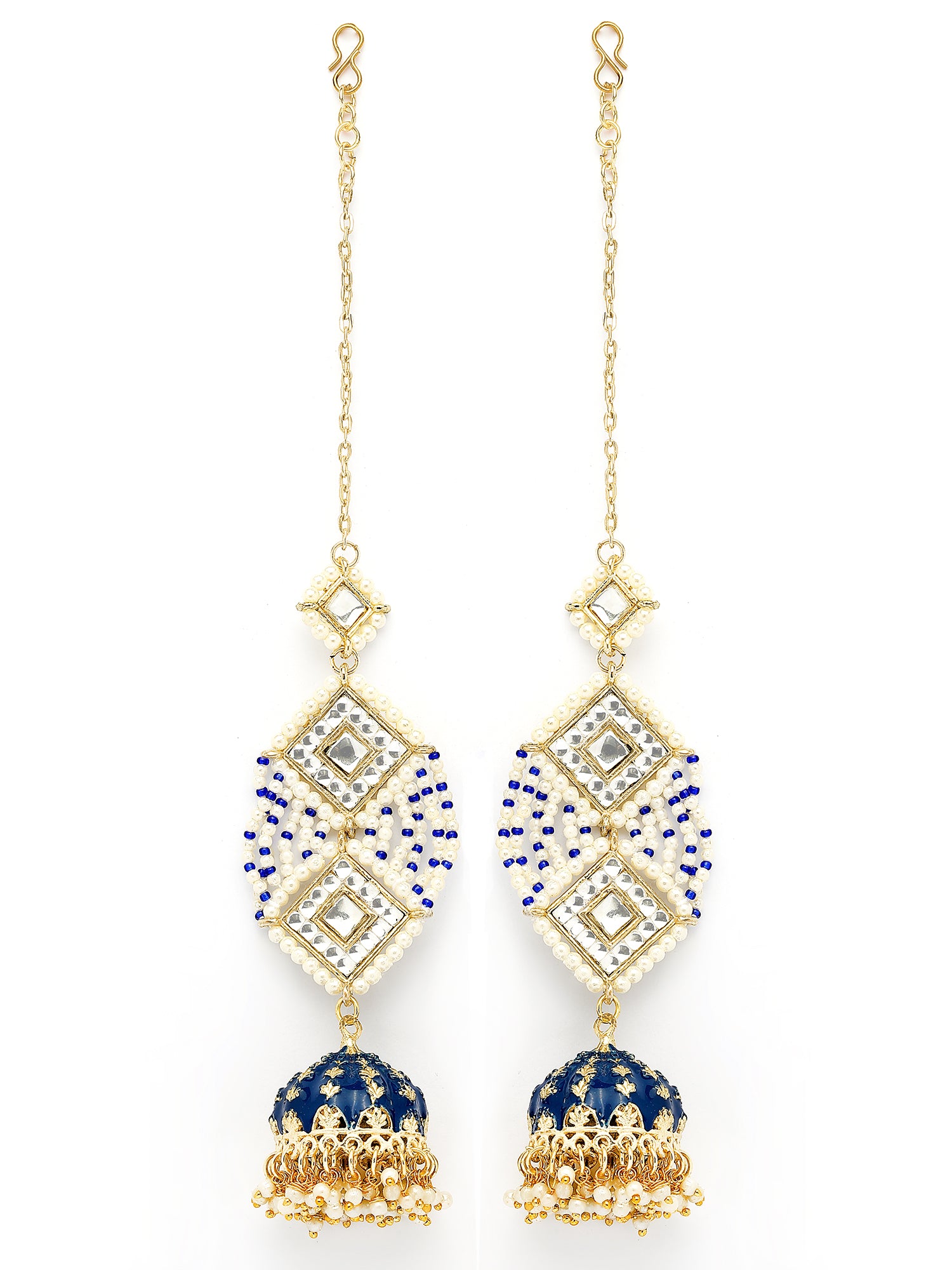 KARATCART Designer Gold-Plated Blue Meena and Kundan Jhumki Earrings for Women - view 5