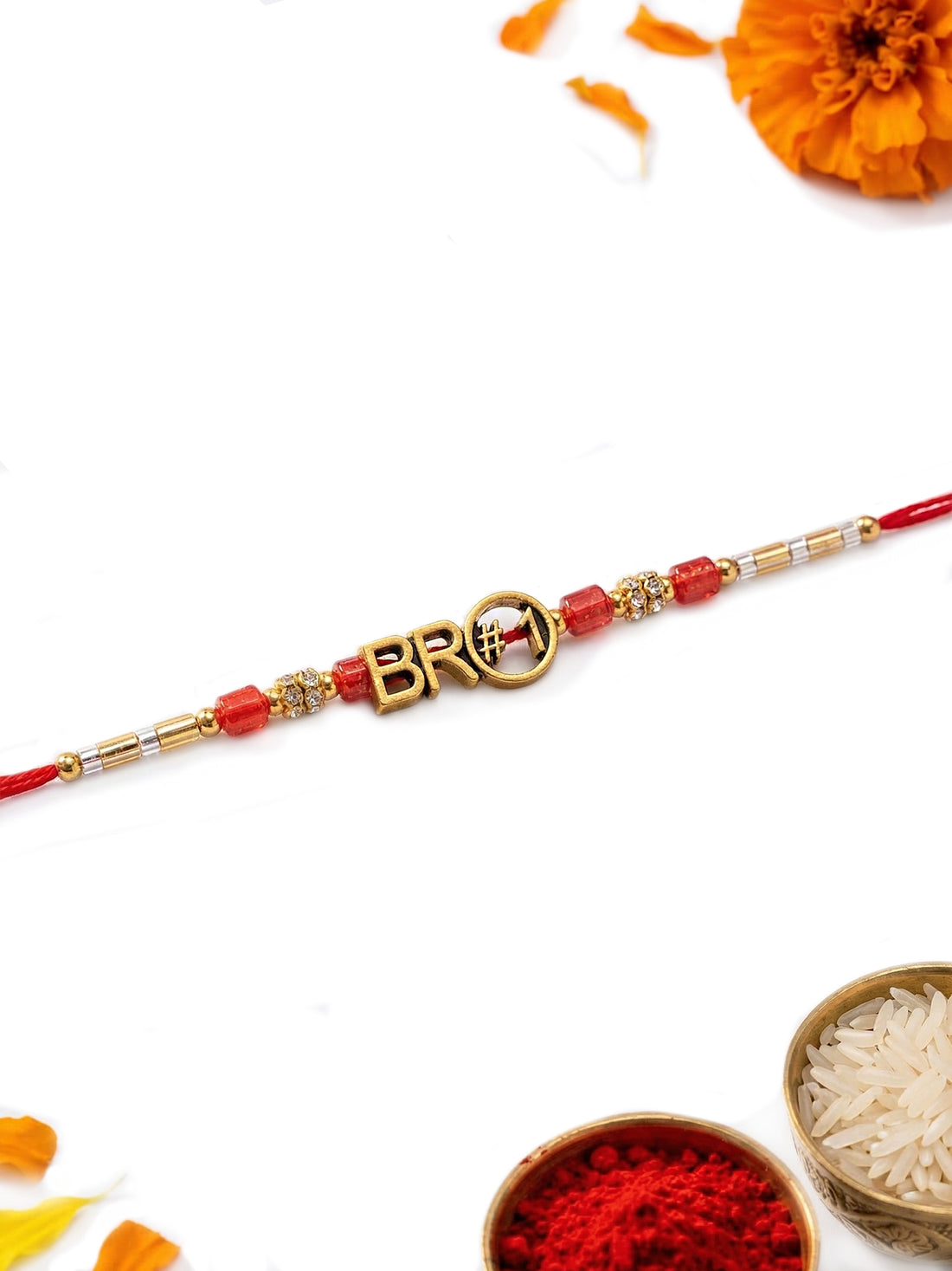 KARATCART Gold Plated BRO #1 Letter Designer Bhaiya Rakhi with Roli & Chawal