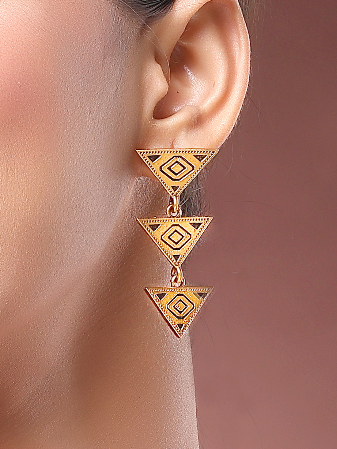 Karatcart Elegant Antique Gold Plated Triangle Pattern Earrings for Women