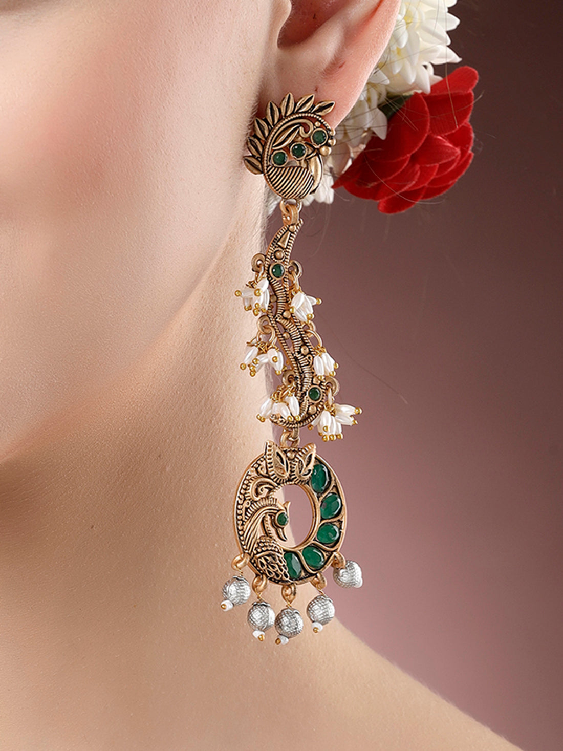 Karatcart Gold Plated Peacock Shape Drop Earrings for Women