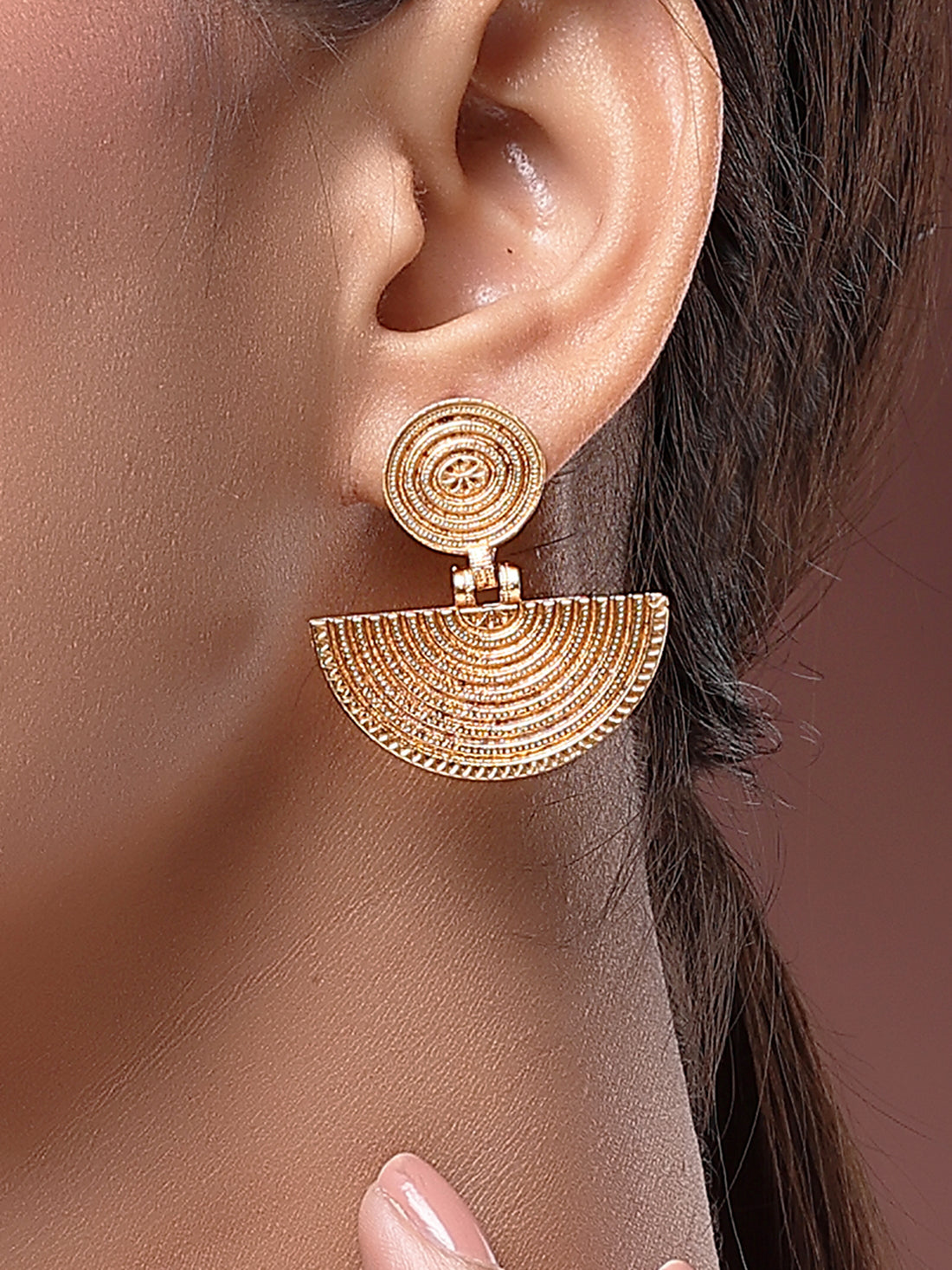 Karatcart Antique Gold Plated Round Pattern Engraved Designer Earrings for Women