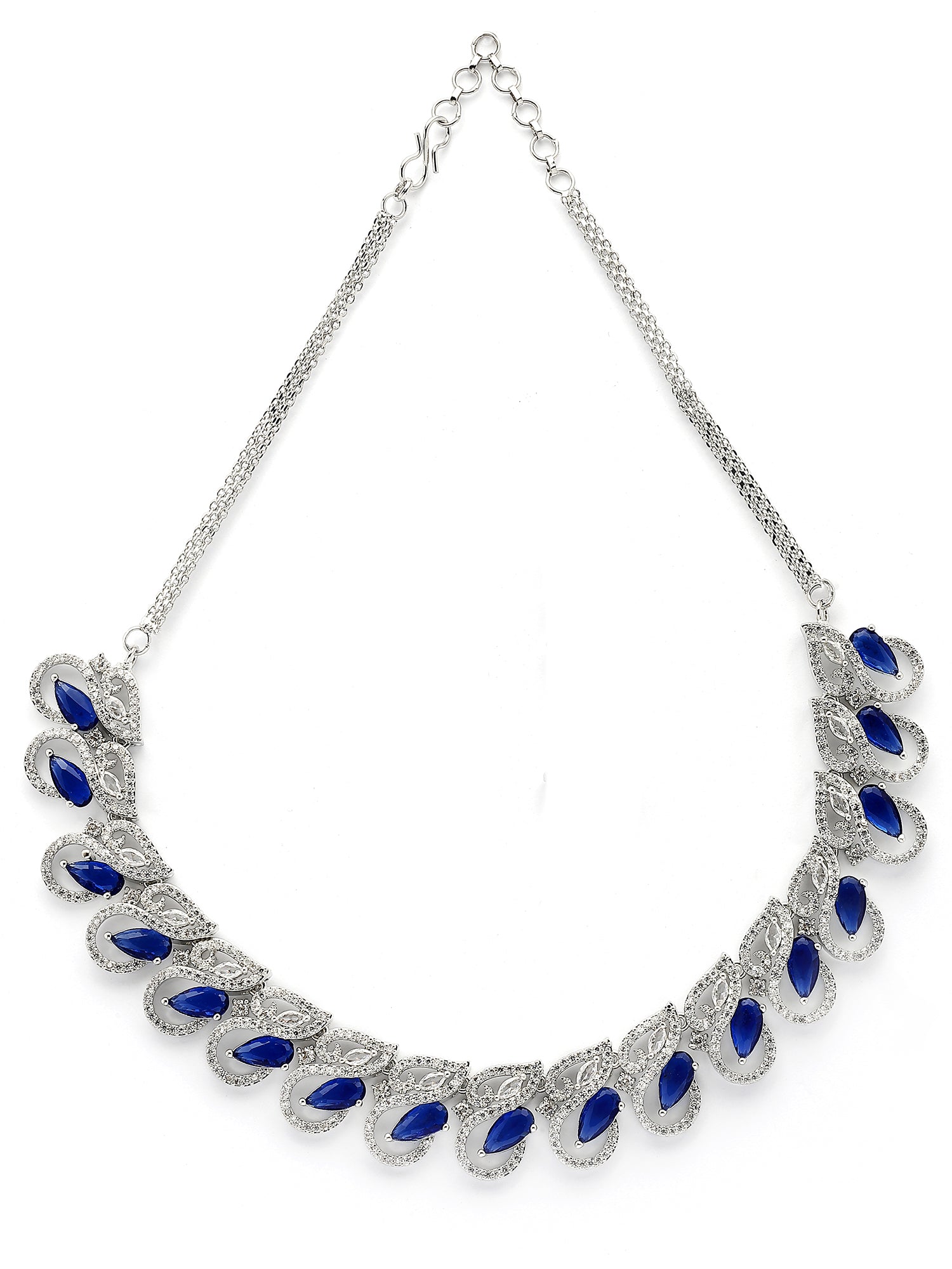 Karatcart Sparkling Blue Drop American Diamond Silver Plated Necklace Set for Women - view 5