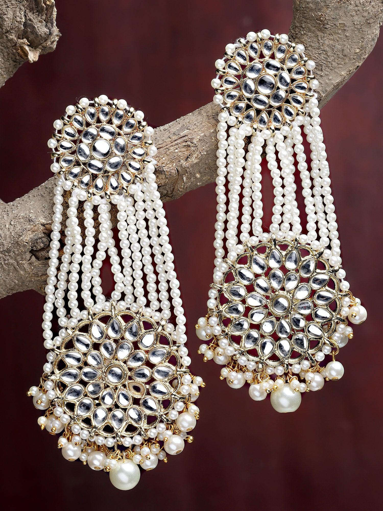 Karatcart Gold Plated Pearl Beaded Kundan Dangler Earrings for Women