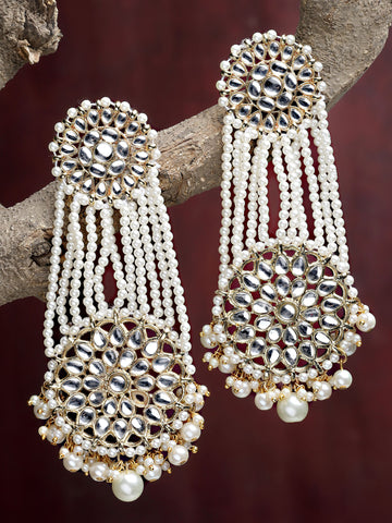 Karatcart Gold Plated Pearl Beaded Kundan Dangler Earrings for Women