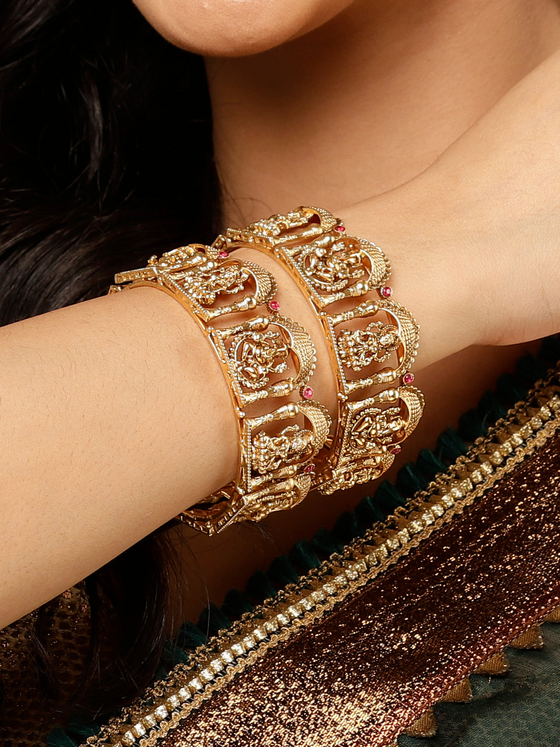 Karatcart Gold Plated Set of 2 Ganesh Laxmi Bangles for Women