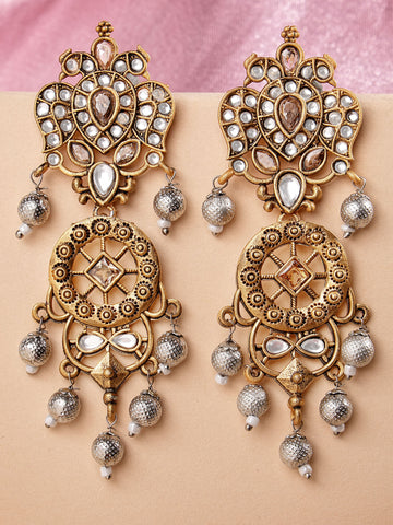 Karatcart Gold Plated White Stone Drop Earrings for Women