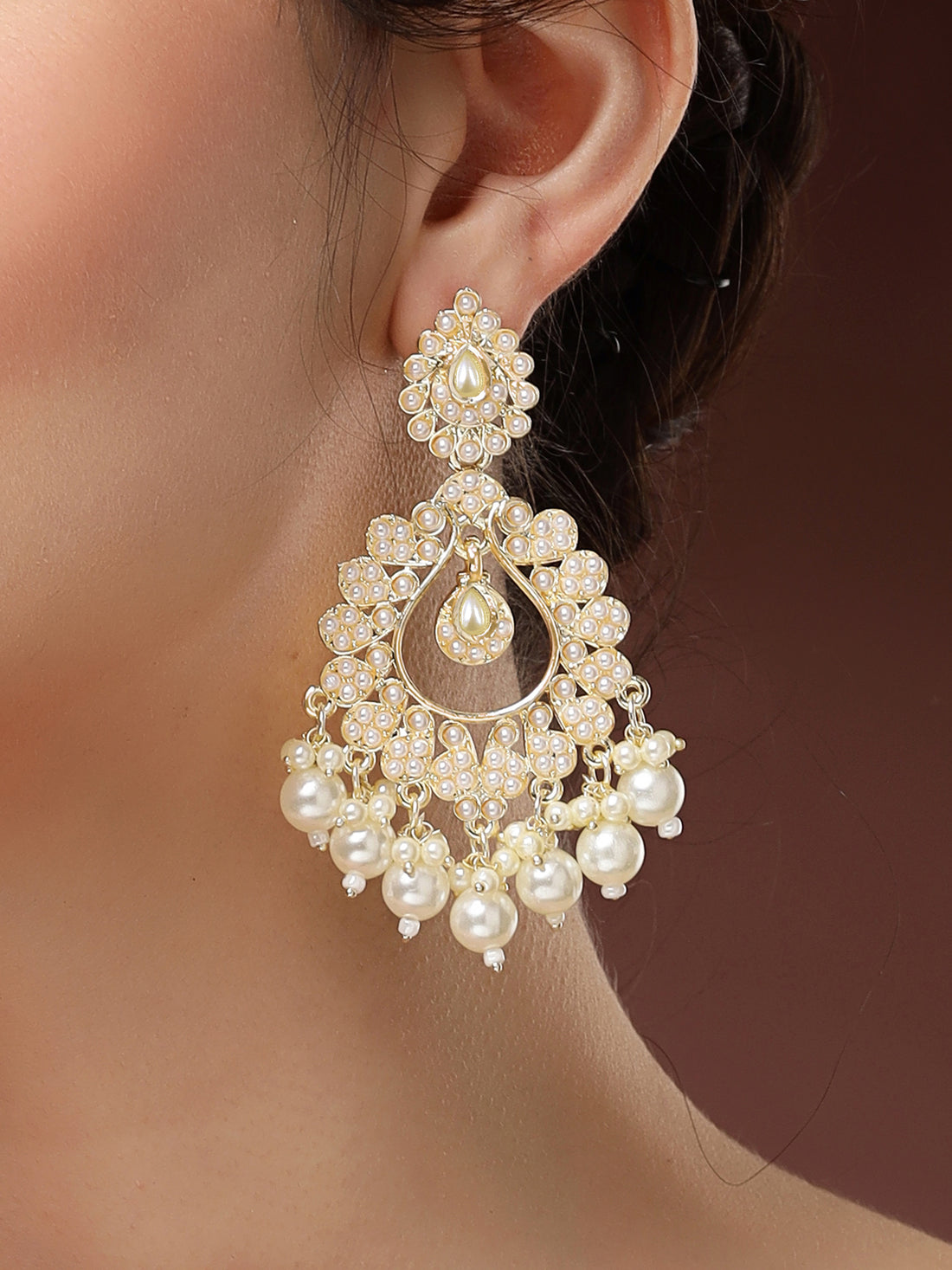Karatcart Designer Gold-Plated Pearl-Studded Dangler Earrings for Women