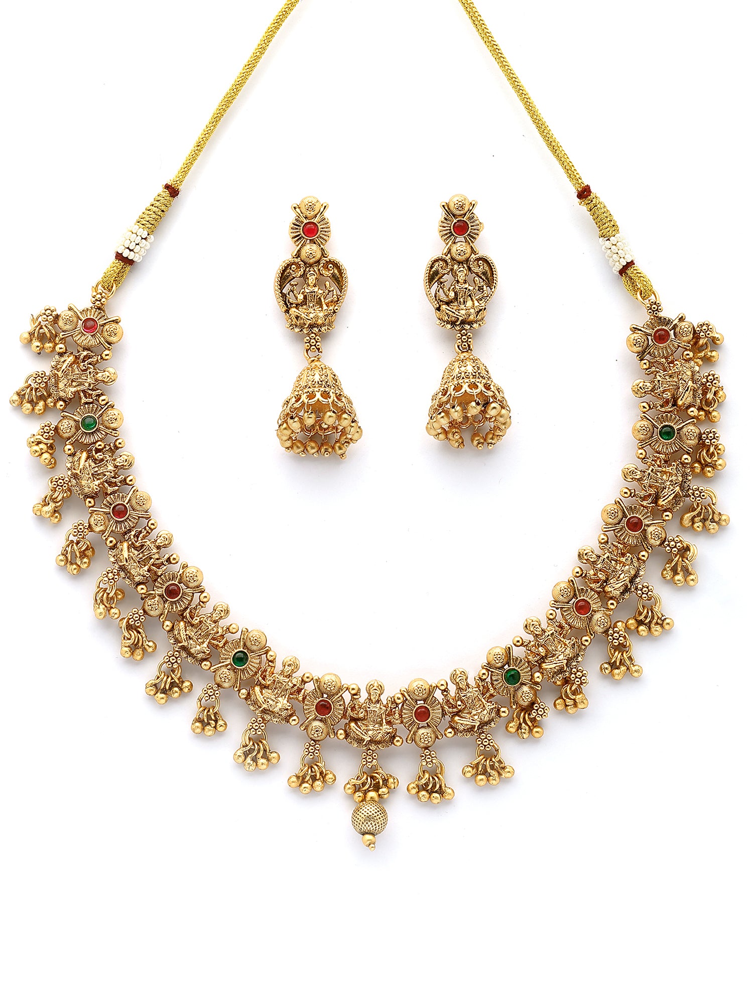 Karatcart Traditional Red and Green Stone Laxmi Mata Temple Jewellery Set for Women - view 4