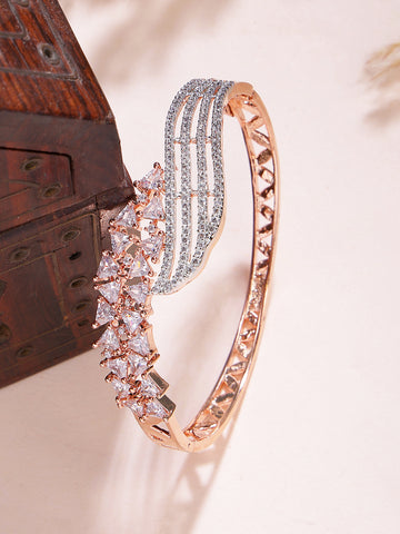 Karatcart Elegant Rose Gold Finish Bangle Bracelet with Sparkling American Diamond Stones