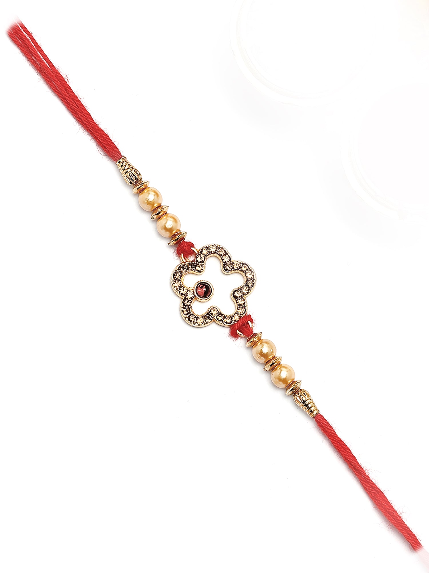 Karatcart Gold Plated Brown American Diamond Bhiya Rakhi with Roli & Chawal