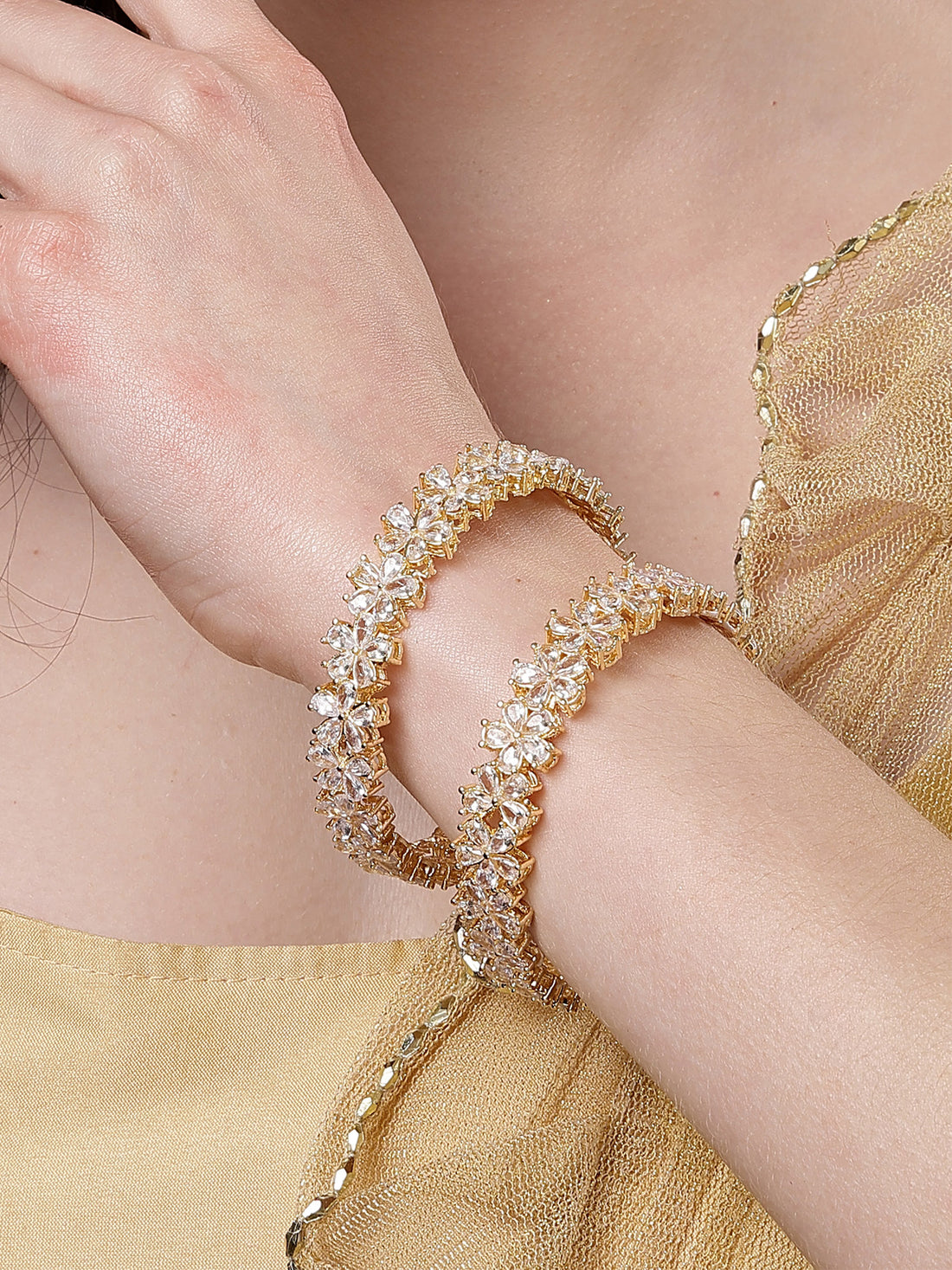 Karatcart American Diamond Studded Gold Plated Set of 2 Bangles for Women