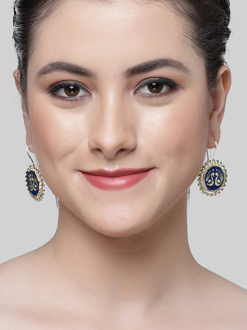 Karatcart Gold Plated Blue Meena Peacock Design Round Drop Earring for Women