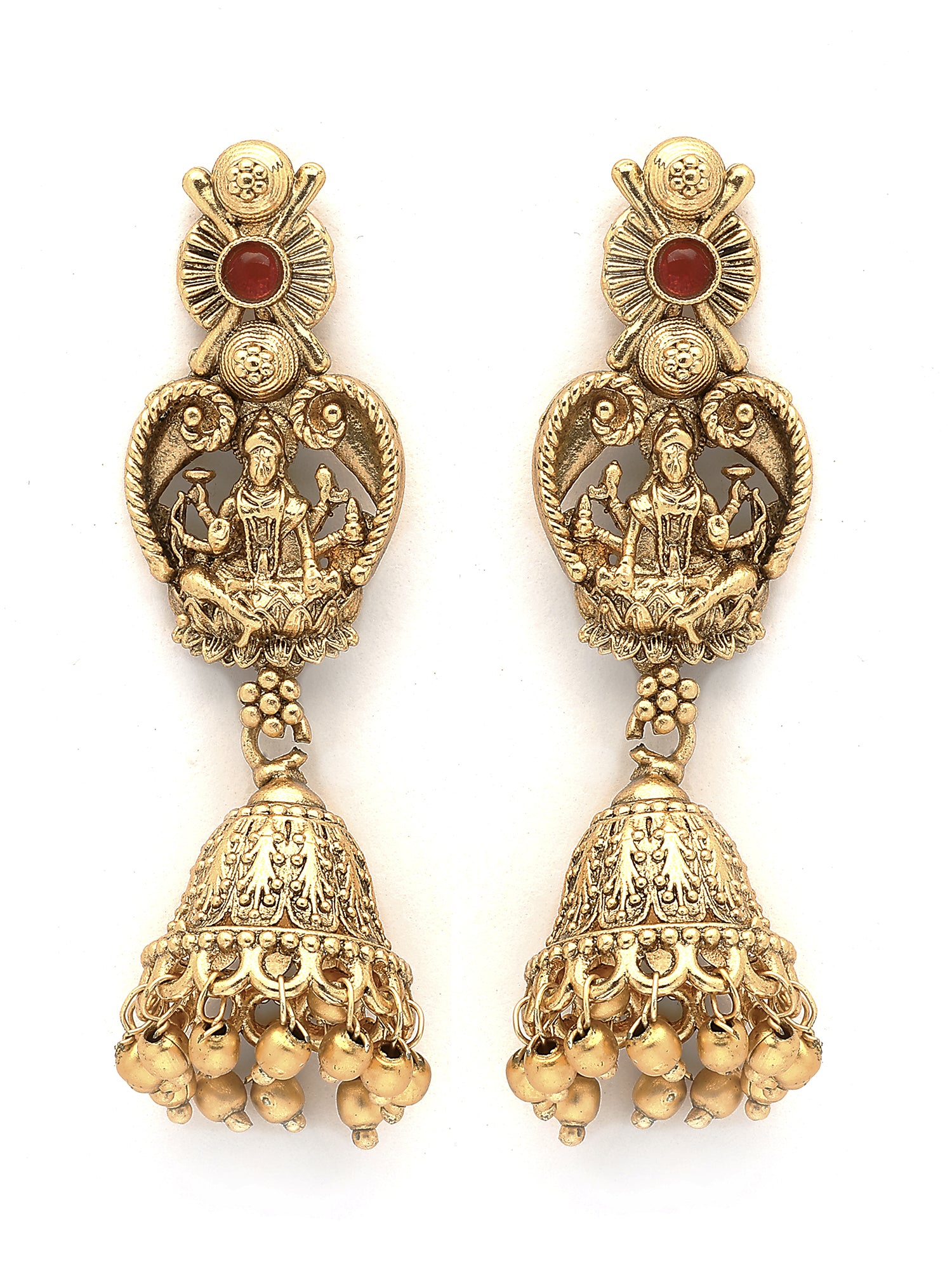 Karatcart Traditional Red and Green Stone Laxmi Mata Temple Jewellery Set for Women - view 6