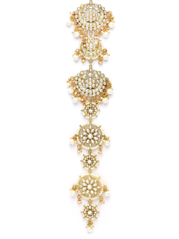 Karatcart Gold Plated Kundan and Pearl Bridal Wedding Hair Braid Choti