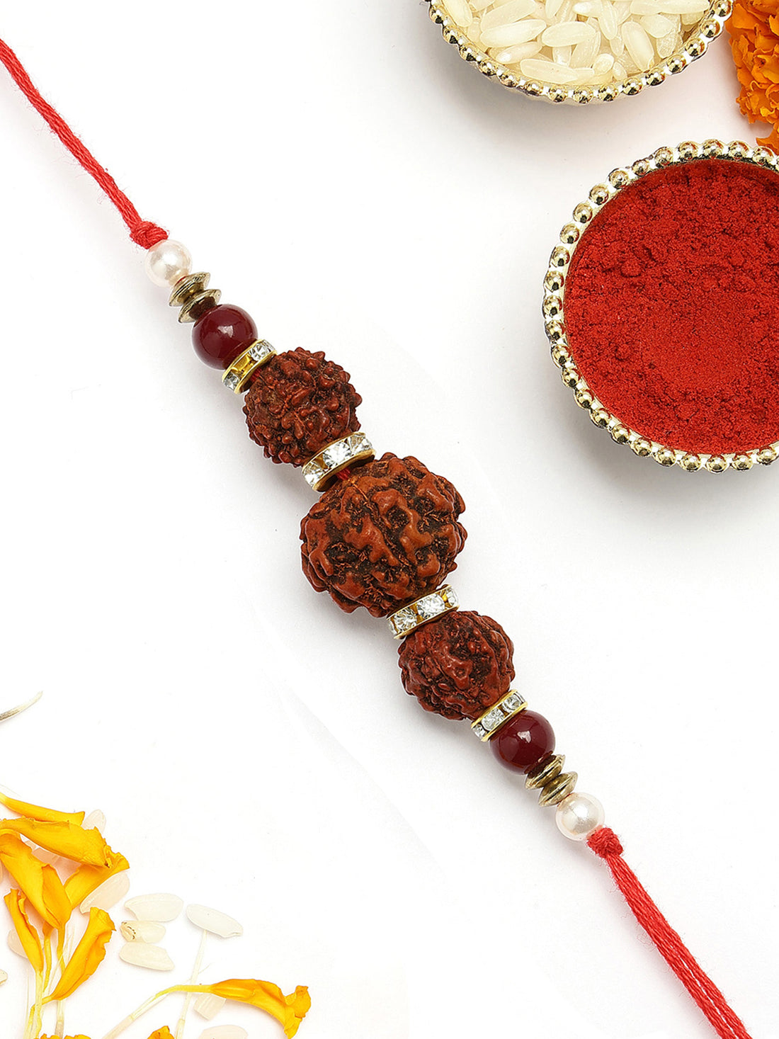 KARATCART Traditional Handmade Rudraksha Rakhi for Brother with Roli & Chawal