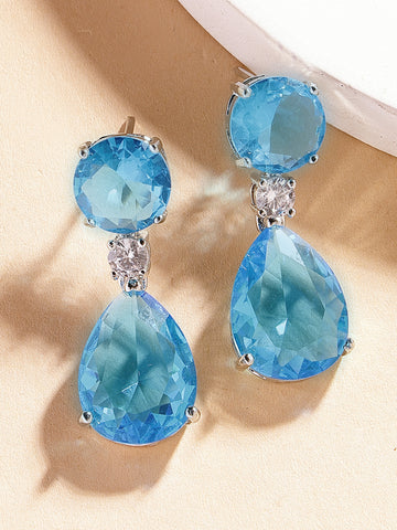 Karatcart Luxurious Light Blue American Diamond Stone Drop Earrings for Women