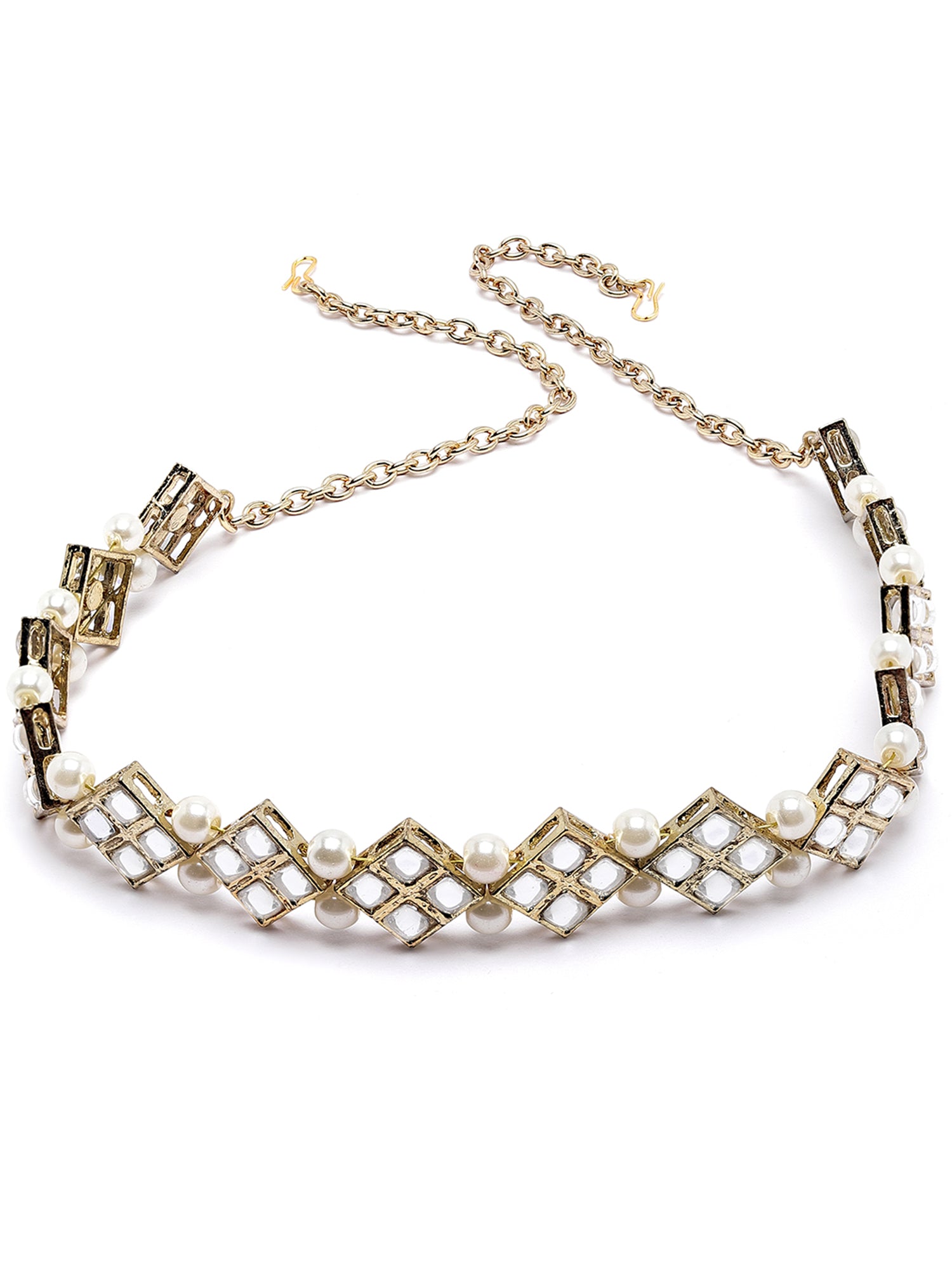 Karatcart Gold Plated Square Kundan and Pearl Hairband for Women