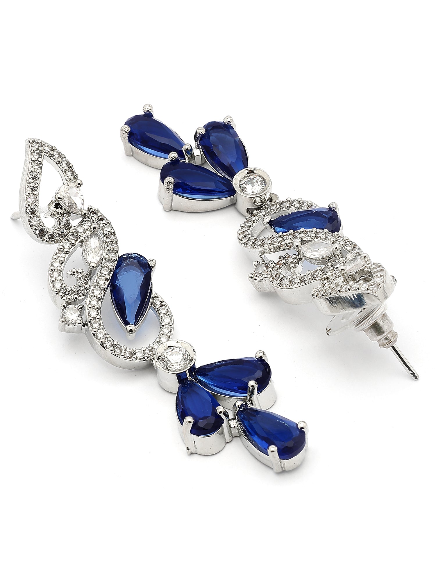 Karatcart Sparkling Blue Drop American Diamond Silver Plated Necklace Set for Women - view 7