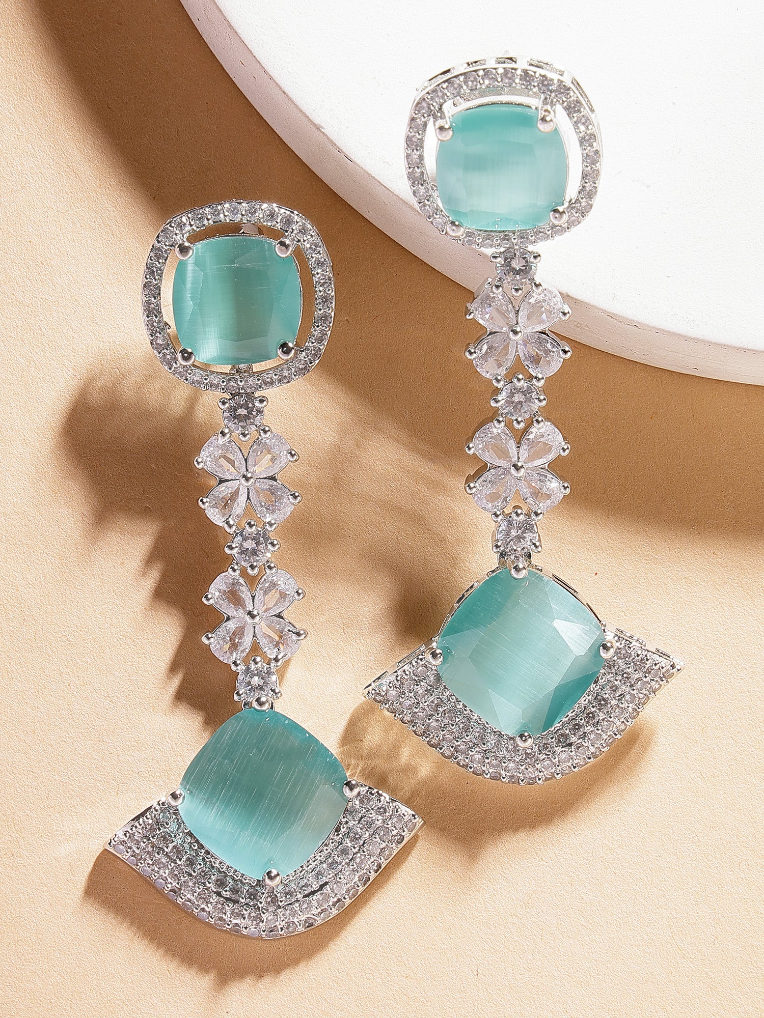 Karatcart Dazzling Aqua American Diamond Stone Drop Earrings for Women