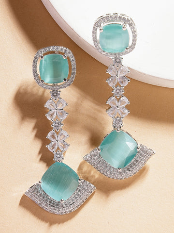 Karatcart Dazzling Aqua American Diamond Stone Drop Earrings for Women