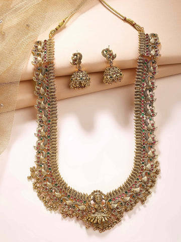 KARATCART Traditional South Indian Gold Plated Laxmi Mata Rani Haar Temple Jewellery Set for Women