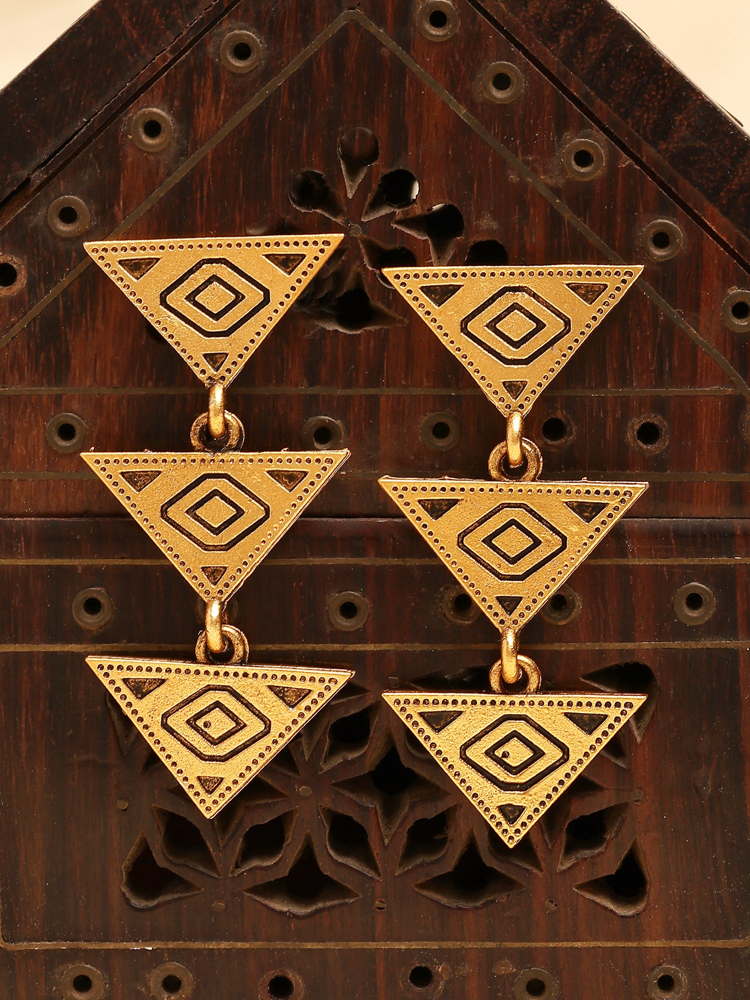Karatcart Elegant Antique Gold Plated Triangle Pattern Earrings for Women