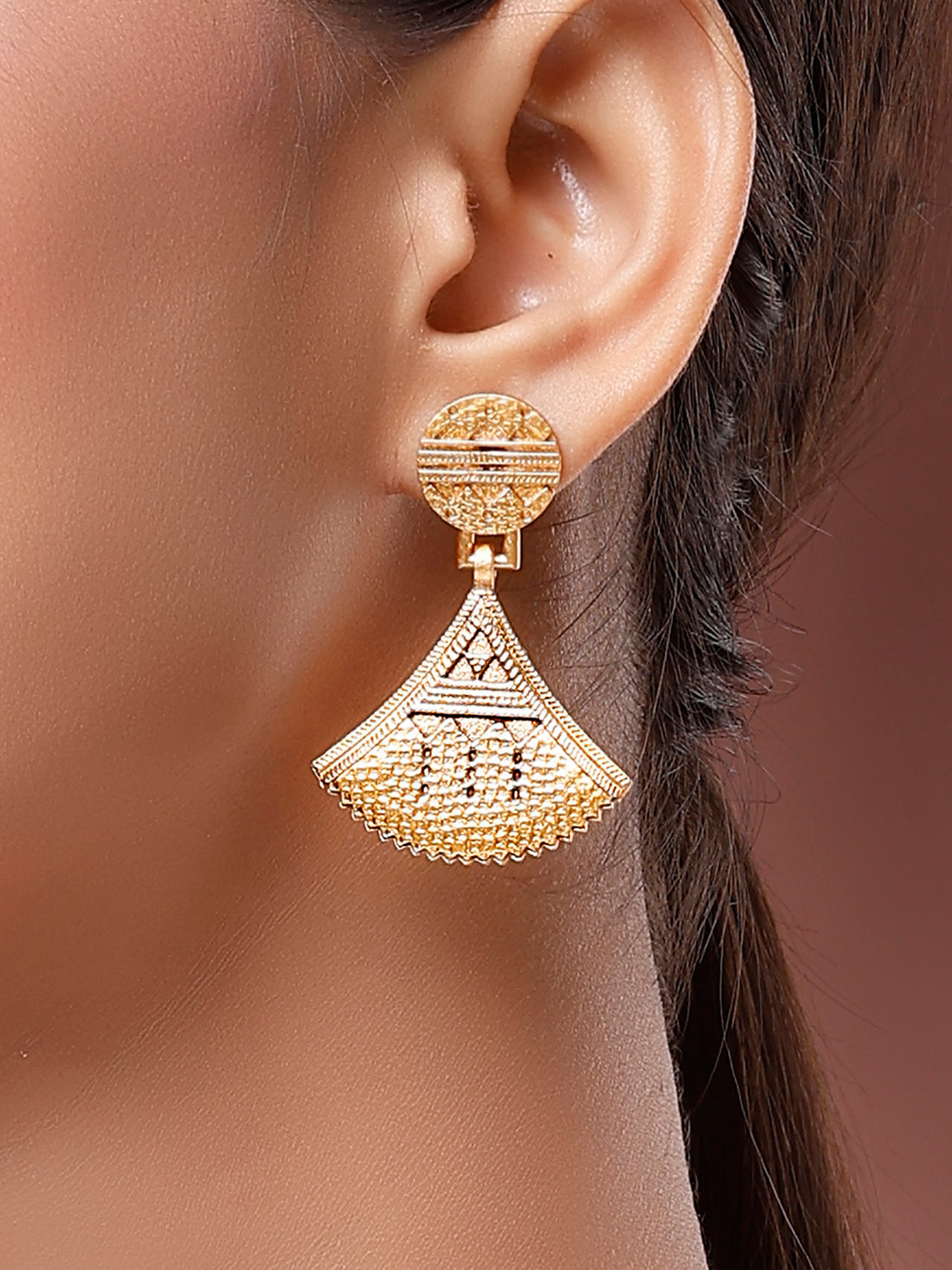 Karatcart Antique Gold Plated Geometric Tribal Engraved Designer Drop Earrings for Women