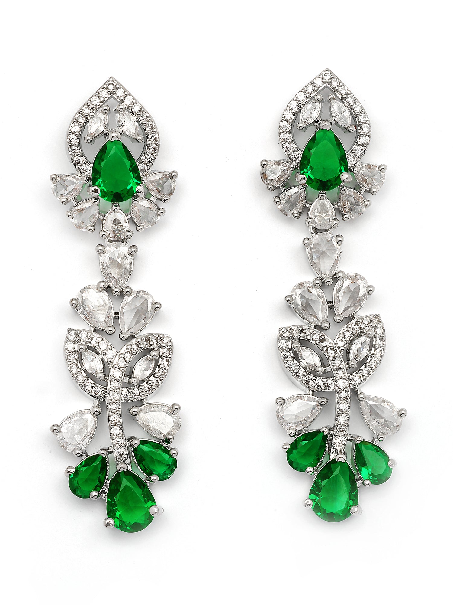 Karatcart Sparkling Green Floral American Diamond Silver Plated Necklace Set for Women - view 6