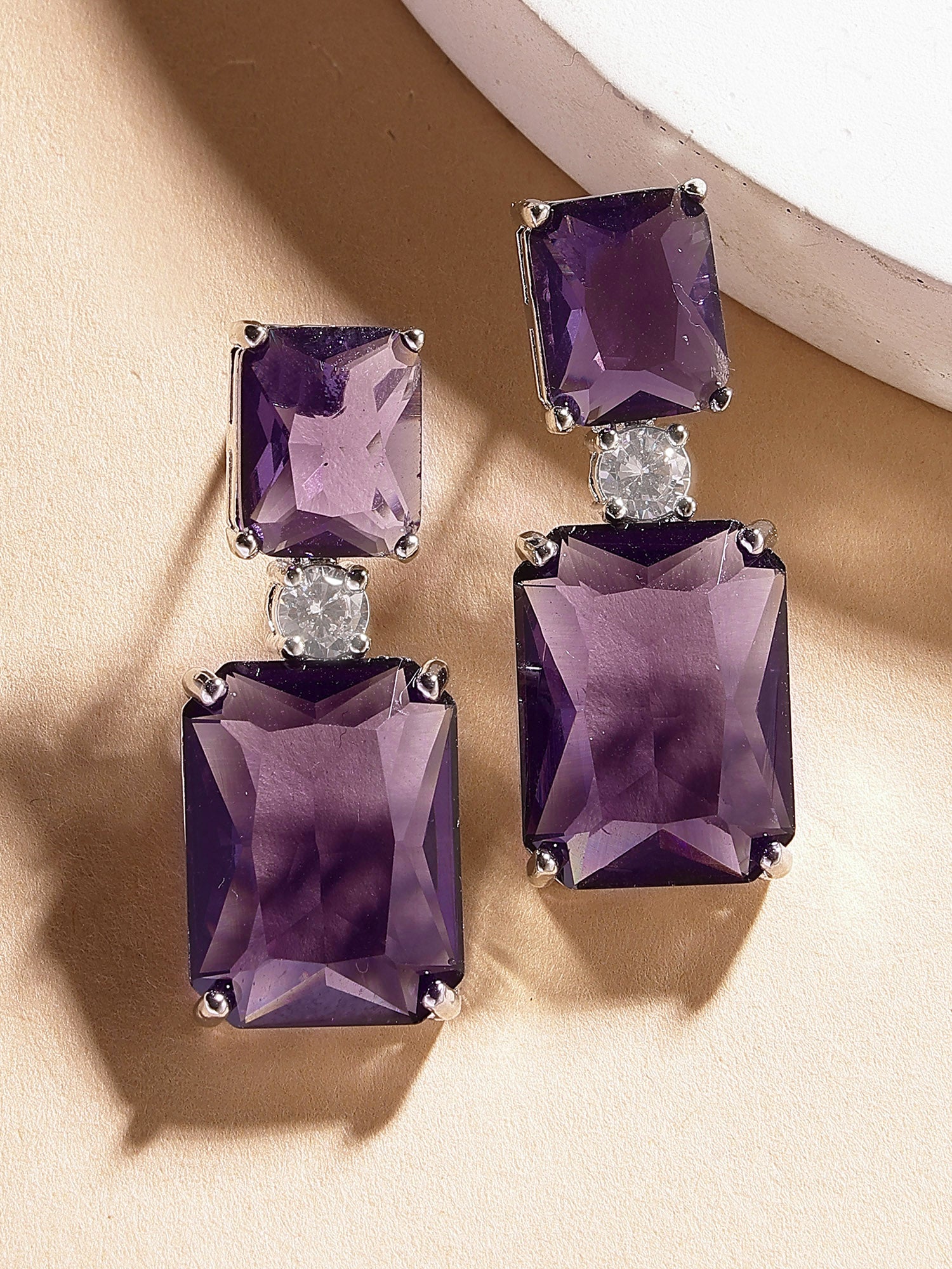 Karatcart Luxurious Purple American Diamond Stone Drop Earrings for Women