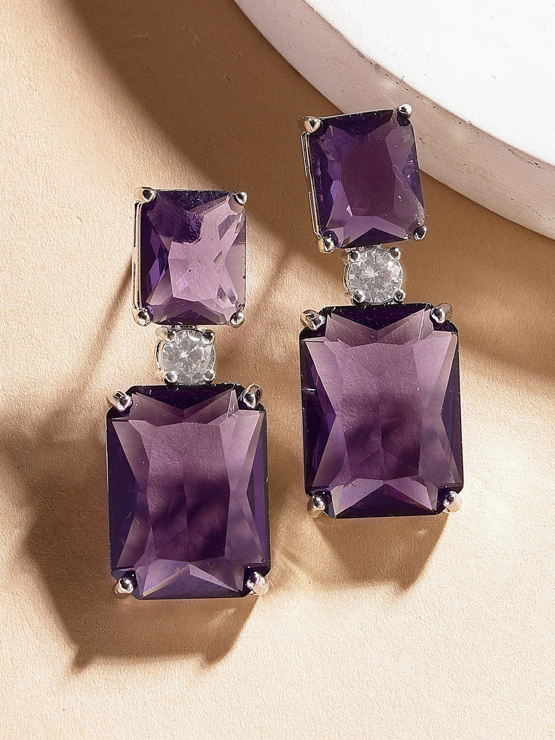 Karatcart Luxurious Purple American Diamond Stone Drop Earrings for Women