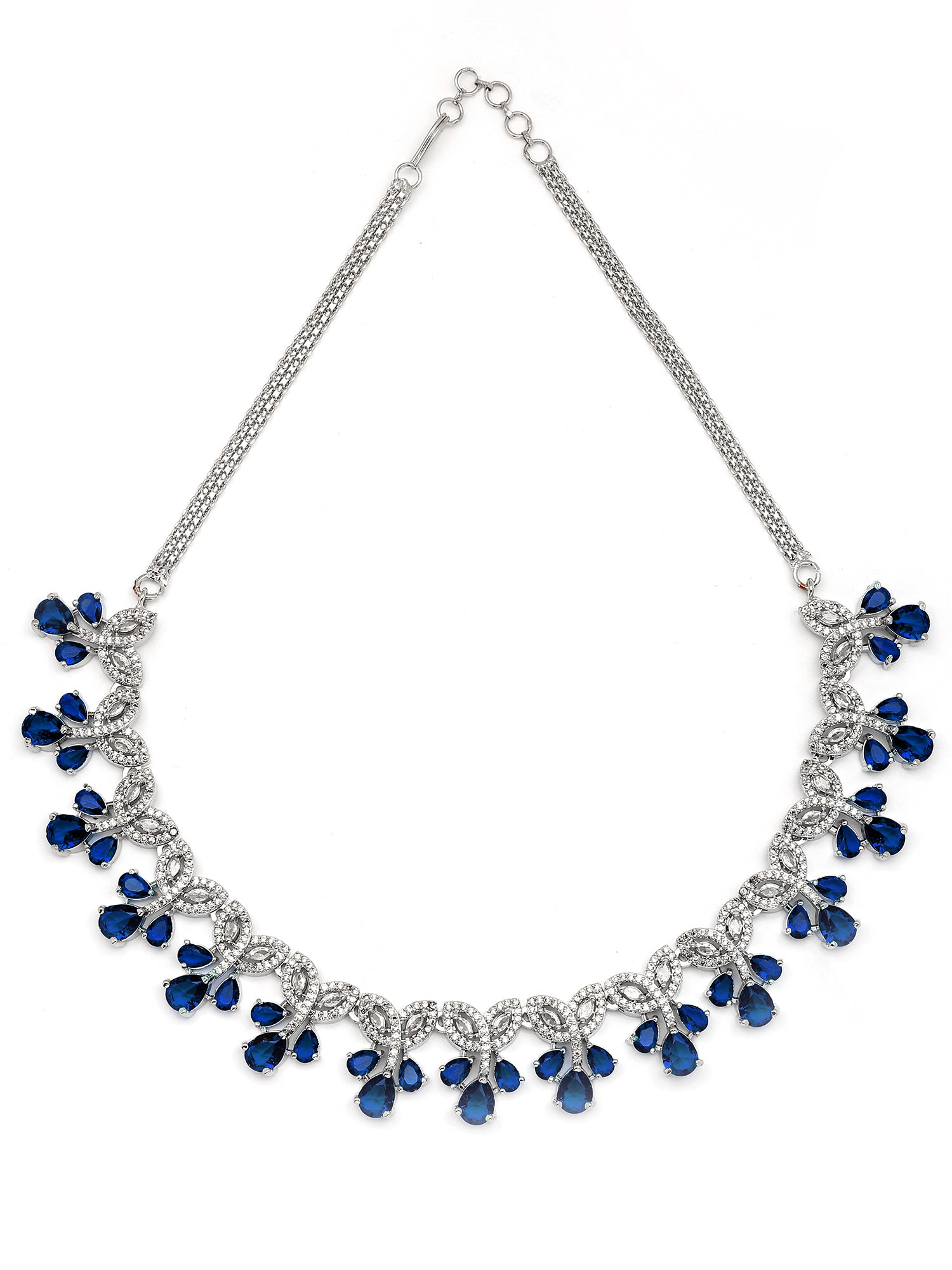 Karatcart Sparkling Blue Floral American Diamond Silver Plated Necklace Set for Women - view 5